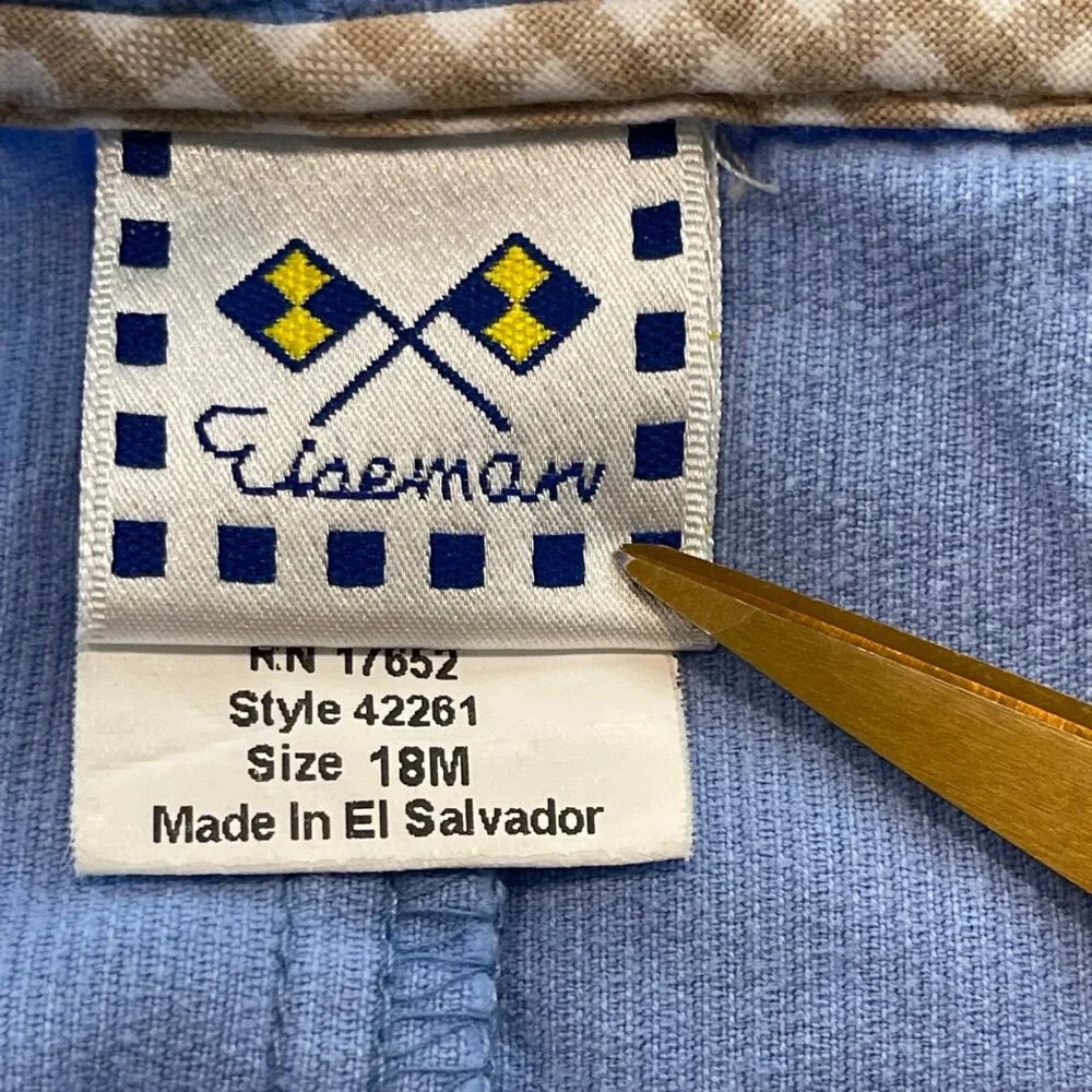 Florence Eiseman Corduroy Overalls Moose Embroidery Unisex Size 18M Blue‎ Cotton